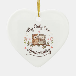 Söt Ugglepar Min Enda Romantiska årsdag C Julgransprydnad Keramik