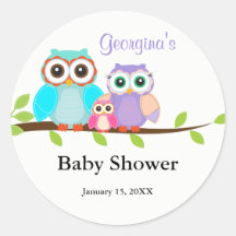 Söt Ugglfamilj Flickor Bebis Shower Klistermärke