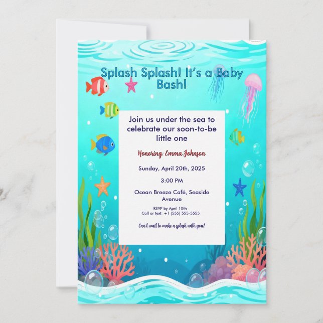 Söt Under havet Baby Shower Inbjudan - Hav  (Framsida)