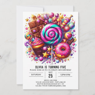 Söt underbar digital födelsedagsfest i Candyland Inbjudningar