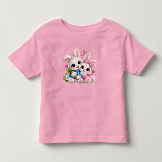 Söt underbar kaninpar som kramar småbarns t-shirt