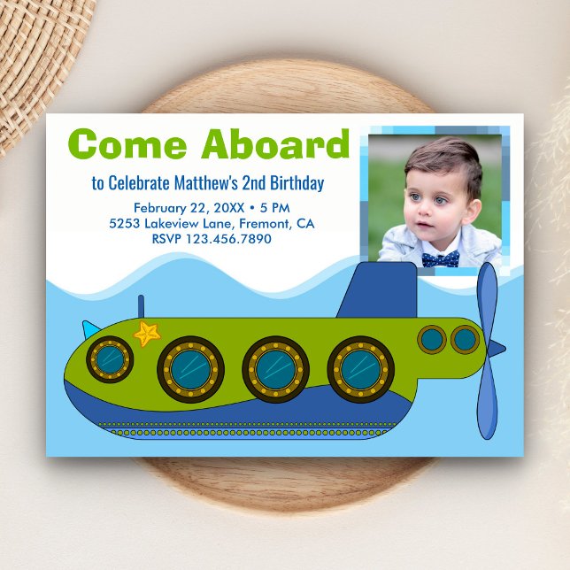 Söt undervattenspojke foto födelsedagsfest inbjuda inbjudningar (Skapare uppladdad)