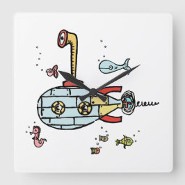 Söt undervattensubmarin med nautiskt tema fyrkantig klocka