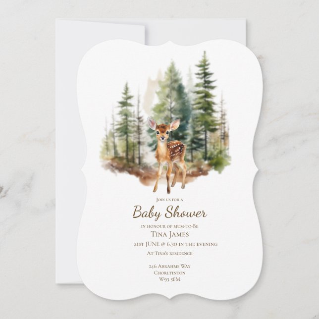 Söt ung hjort baby shower inbjudan (Framsida)