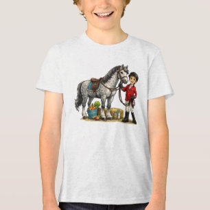 Söt Ung Ryttare Med Prickig Grå Häst Konst T Shirt