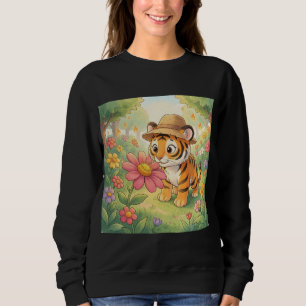 Söt ung tiger med hatt i trädgården t shirt