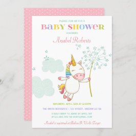 Söt Unicorn Baby Shower-inbjudan Dandelion Inbjudningar