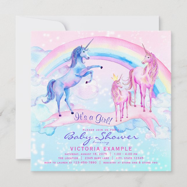Söt Unicorn Baby Shower-inbjudningar Inbjudningar (Framsida)
