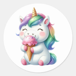 Söt Unicorn Bassäng Party Stickers Runt Klistermärke