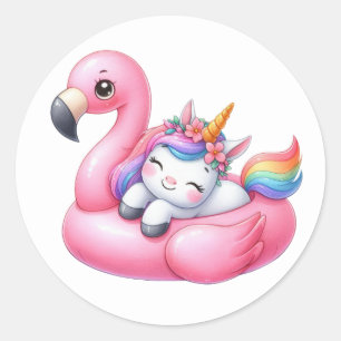Söt Unicorn Bassäng Party Stickers Runt Klistermärke