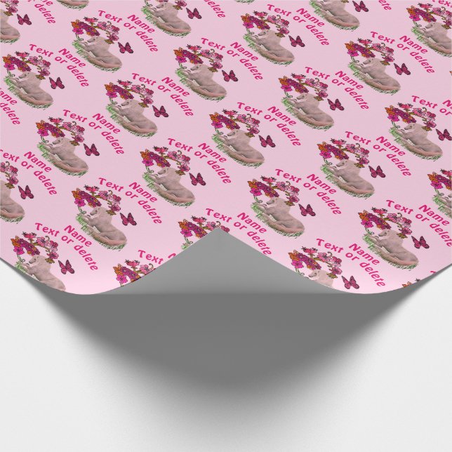 Söt Unicorn Butterflies Flowers Personlig Presentpapper (Hörn)