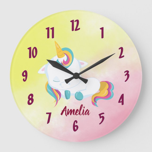 Söt Unicorn Clock med ditt namn Stor Klocka (Framsida)
