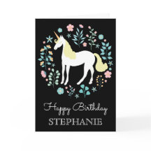 Söt Unicorn & Flowers Black Personlig