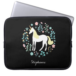 Söt Unicorn & Flowers Black Personlig Laptop Fodral