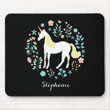 Söt Unicorn & Flowers Black Personlig