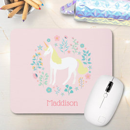 Söt Unicorn & Flowers  Personlig för Rosa Musmatta