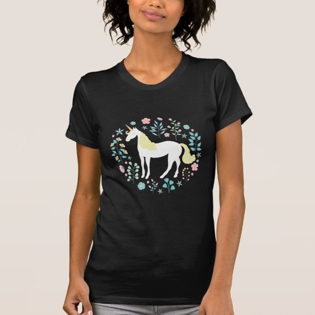 Söt Unicorn & Flowers Tee Shirt (Framsida)