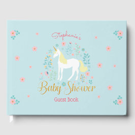 Söt Unicorn Guld Glitter Baby Shower Gästböcker