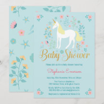 Söt Unicorn Guld Glitter Baby Shower-inbjudan