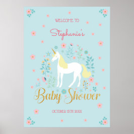 Söt Unicorn Guld Glitter Baby Shower Poster