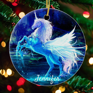 Söt Unicorn Julgran Ornament Namn & Date