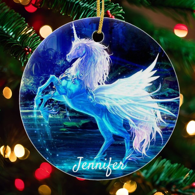 Söt Unicorn Julgran Ornament Namn & Date (Skapare uppladdad)