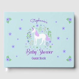 Söt Unicorn Lila Aqua Baby Shower Gästböcker