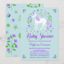 Söt Unicorn Lila Aqua Baby Shower-inbjudan