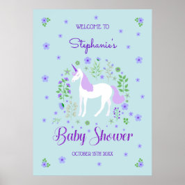 Söt Unicorn Lila Aqua Baby Shower Poster