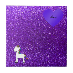 Söt Unicorn lila glitter hjärta Kakelplatta