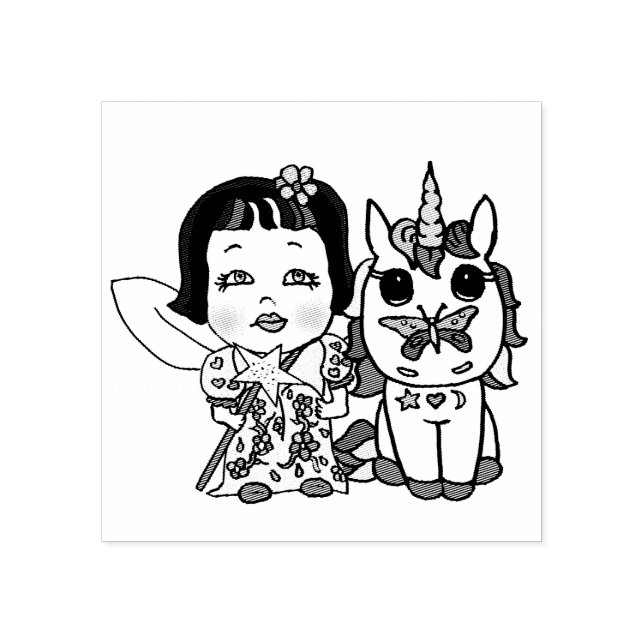 Söt Unicorn med Butterfly på Nose Stämpel (Tryck)