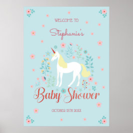 Söt Unicorn Ro Guld Glitter Baby Shower Poster