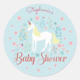 Söt Unicorn Ro Guld Glitter Baby Shower Runt Klistermärke