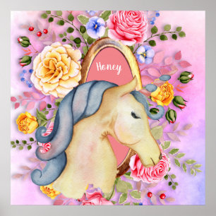 Söt Unicorn Ro Named Girls Room Wall Art Poster