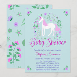 Söt Unicorn Rosa Aqua Baby Shower-inbjudan Inbjudningar