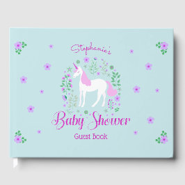 Söt Unicorn Rosa Aqua Baby Shower Personlig Gästböcker