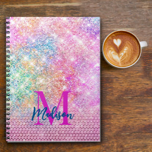 Söt unicorn rosa faux glitter rhinestone monogram anteckningsbok
