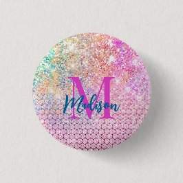 Söt unicorn rosa faux glitter rhinestone monogram knapp