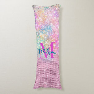 Söt unicorn rosa faux glitter rhinestone monogram kroppskudde