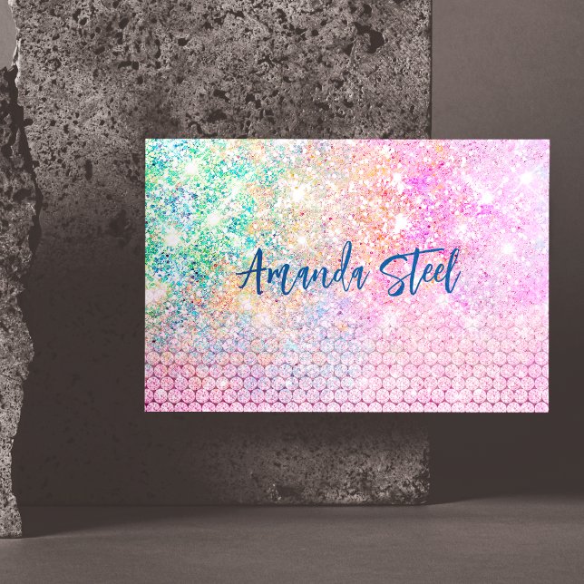 Söt unicorn rosa faux glitter rhinestone monogram magnetiska visitkort (Skapare uppladdad)