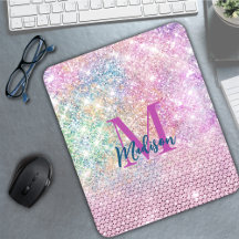 Söt unicorn rosa faux glitter rhinestone monogram