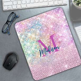 Söt unicorn rosa faux glitter rhinestone monogram musmatta