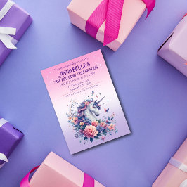Söt Unicorn Rosa Lila Ombre Girls Birthday Inbjudningar