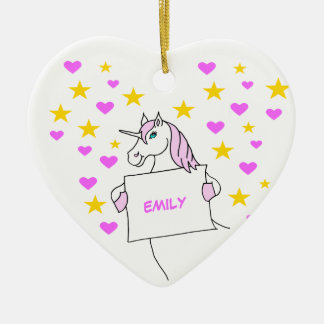 Söt Unicorn with Stars and Hearts Julgransprydnad Keramik