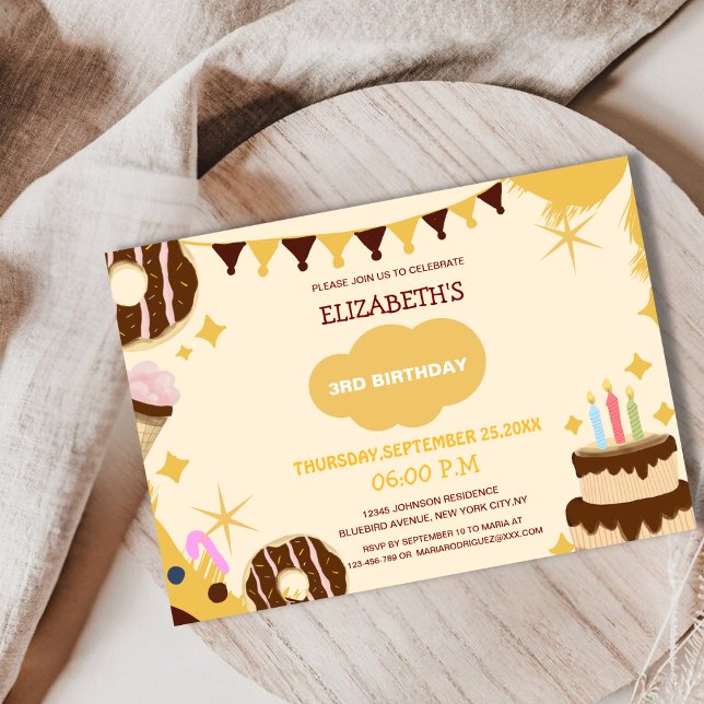 söt, unik donut-kaka glass barn födelsedag inbjudningar (Skapare uppladdad)
