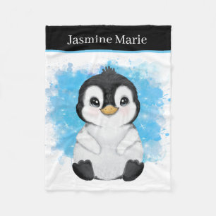 Söt unisex baby penguin add namn fleecefilt