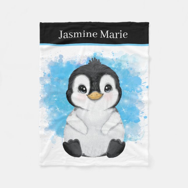 Söt unisex baby penguin add namn fleecefilt (Framsidan)