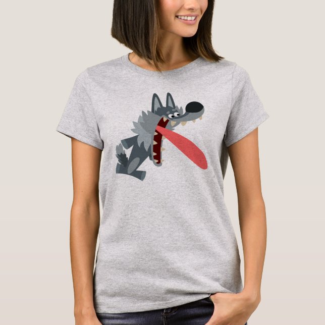 Söt Upphetsad Tecknad Varg Kvinnor T-Shirt (Framsida)