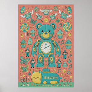 Söt upptagen teddybjörn illustration poster