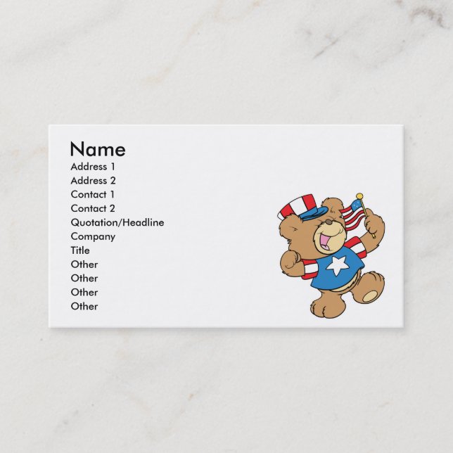 Söt USA patriotisk nalle design Visitkort (Framsida)